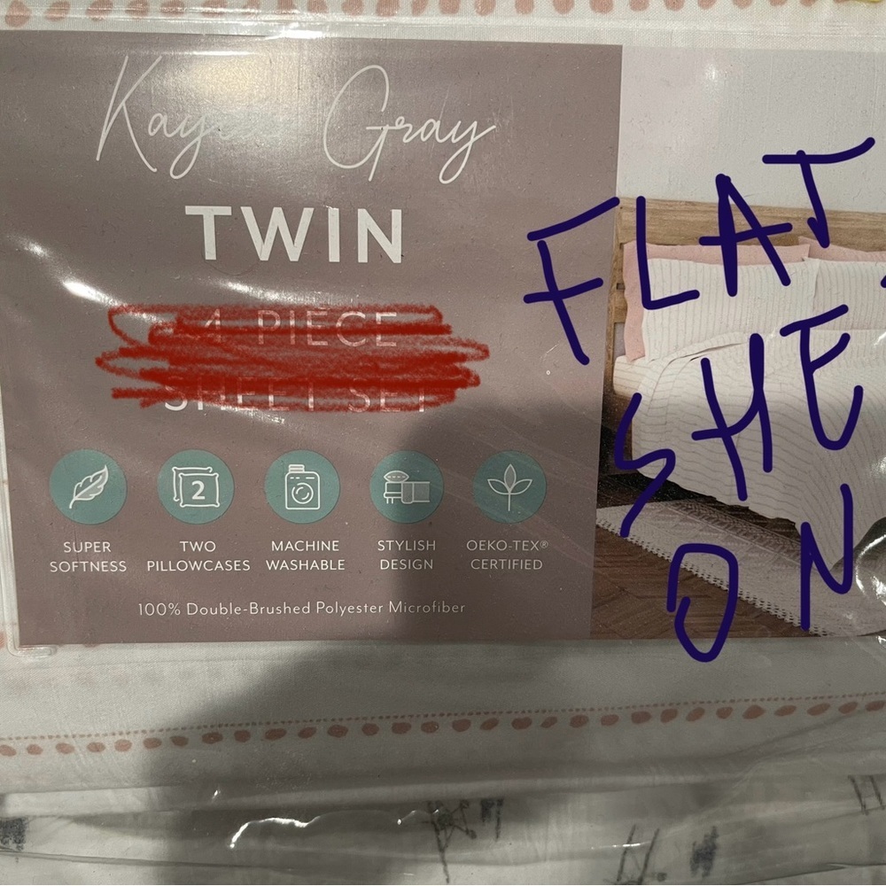 TWIN FLAT SHEET ONLY-Kaycie Gray Twin Flat Sheet 100% polyester microfiber